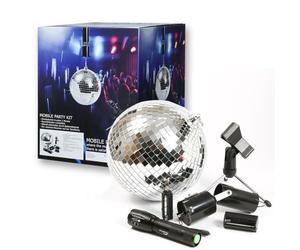 Kit de boule disco mobile de fête - Boule miroir de 20 cm - Moteur à piles - Pinspot - Trépied - Lumière à effet - Kit complet d'éclairage de fête
