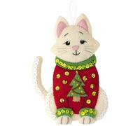 Kit de broderie feutrine - Ornements de Noël chats - 6 pièces - 11,4 x 14 cm - Pulls de Noël moches