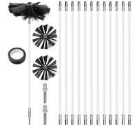 Kit de brosse de cheminée, 4,9 m, diamètre : 150 mm et 12 barres flexibles, brosse de ramonage avec 2 barres hexagonales - Brosse de nettoyage, balai de cheminée pour cheminée, tuyaux, sèche-linge