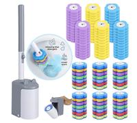 Kit de brosse de toilette jetable avec support à ouverture automatique, ensemble de bâtonnets nettoyants WC sans contact, éponges de nettoyage en profondeur à 360°, recharges de tampons WC 36pcs 3colo