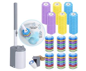 Kit de brosse de toilette jetable avec support à ouverture automatique, ensemble de bâtonnets nettoyants WC sans contact, éponges de nettoyage en profondeur à 360°, recharges de tampons WC A Brush 21p