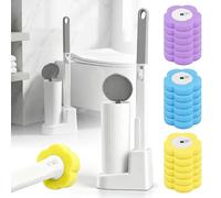 Kit de brosses de toilette à fixer au mur - Brosse de toilette jetable - 18 têtes de rechange - Nettoie les coins difficiles d'accès - Plastique - Fonctionne sans électricité