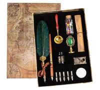 Kit de calligraphie avec plume, encre et sceau de cire, couleur vert