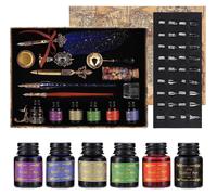 Kit de calligraphie bleu, comprenant 18 plumes et de l'encre