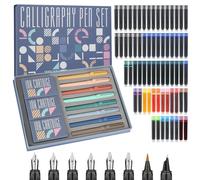 Kit de calligraphie comprenant 8 stylos plume, 66 cartouches d'encre et différents types de plumes pour l'écriture, le dessin et l'entraînement
