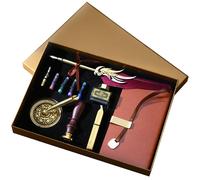 Kit de calligraphie comprenant un plume, de l'encre, des sceaux de cire et un carnet - couleur bordeaux