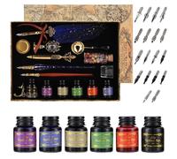 Kit de calligraphie comprenant un plume, de l'encre et des sceaux de cire, 18 pointes de rechange, boîte cadeau, couleur bleue