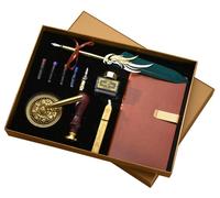 Kit de calligraphie comprenant un plume, de l'encre, un tampon encreur et un carnet, de couleur vert foncé