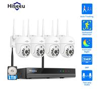 Kit de caméra de surveillance WiFi Hiseeu 3/5MP avec suivi de mouvement, vision nocturne couleur, NVR 10 canaux, ensemble de caméras CCTV sans fil 5MP Bullet System