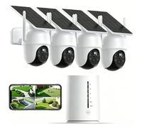 Kit de caméras de surveillance d'extérieur 4 MP : caméra alimentée par batterie avec détection de mouvement PIR solaire, PTZ 360°, audio bidirectionnel, 4 caméras sans fil 4 MP avec vision nocturne