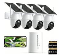 Kit de caméras de surveillance d'extérieur 4 MP : caméra alimentée par batterie avec détection de mouvement PIR solaire, PTZ 360°, audio bidirectionnel, 4 caméras 4 MP avec vision nocturne, 4 cartes m