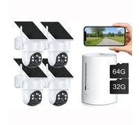 Kit de caméras de surveillance d'extérieur Wi-Fi 4 canaux, 4 caméras PTZ Wi-Fi 4 MP à 360° avec audio bidirectionnel, alarme avec projecteur, vision nocturne en couleur, carte mémoire de 32 ou 64 Go