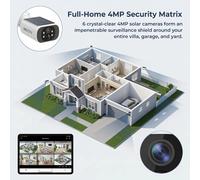 Kit de caméras de surveillance - Système WiFi sans fil - 6 caméras - 4 MP - Alimentation solaire - Pour extérieur - Audio bidirectionnel - Alarme avec sirène