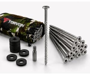 Kit de camping avec vis de terre 8 × 280 mm avec embout TX40, 18 piquets à vis en acier inoxydable A2, 18 rondelles en caoutchouc et sac de rangement, ancrage au sol pour tente, auvent, tonnelle