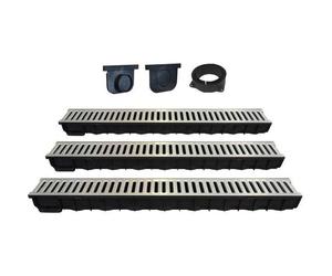 Kit de caniveaux de drainage - 3 caniveaux de 1 m - Grilles en acier galvanisé - 2 obturateurs - 1 connecteur