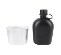 Kit de Cantine PE 1L, avec Pochette pour Bouteille et Tasse pour Camping Randonnée Sac à Dos (BLACK)
