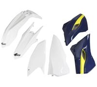 Kit de carénage UFO PLAST, 6 pièces, ensemble de carénage en plastique pour Husqvarna FE TC TE 125 - 450 cm³, années de fabrication 2015 - 2016, couleur : blanc / bleu foncé / jaune