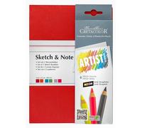 Kit de carnet de croquis rouge/orange, comprenant des crayons de couleur néon et des crayons graphite