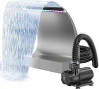 Kit de cascade, de fontaine et de refoulement de 6000 litres/heure pour les bassins de jardin et les piscines | Sortie en acier inoxydable de 30 cm, pompe à eau à courant continu 24 V avec éclairage L