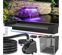 Kit de cascade Teich, avec un trop-plein en acier inoxydable de 60 cm de large, une pompe à eau de 4500 l/h, un éclairage LED télécommandé et un tuyau d'ondulation de 3 mètres. Convient aux bassins ex