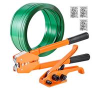 Kit de cerclage - Appareil de cerclage et de tension manuel - 4 pièces - 304,8 m de feuillard PET - 300 agrafes métalliques/chapes - Coupe-feuillard - Pour l'emballage, le transport et le stockage