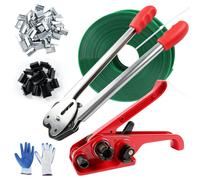 Kit de cerclage comprenant : 100 mètres de sangle en PET, 100 clips, 20 protections de bord