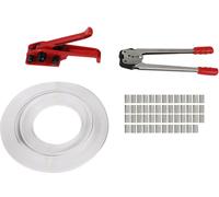 Kit de cerclage manuel - Tendeur et serre-câble - Force de traction de 1 000 N - Pour feuillard PP de 12 à 16 mm - Aluminium et acier - Résistant à l'usure - Rouge
