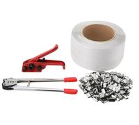 Kit de cerclage - Pince de serrage manuelle - 800 m de feuillard - 360 agrafes métalliques - Pour feuillards d'emballage