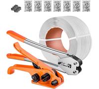Kit de cerclage SucceBuy avec appareil de cerclage robuste, 975 m de feuillard PP, 1000 scellés métalliques et 50 cornières de protection, kit d'emballage en plastique pour le stockage, l'expédition e