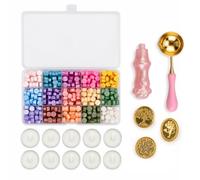 Kit de Cire à Cacheter, 15 Couleurs, Environ 375 Pièces Sceau cire, 3 Tampon en Métal, Cuillère, 10 Tampon à Cire, pour Invitations de Mariage, Enveloppes, Cartes, Coffrets Cadeaux (Clair)