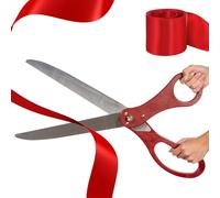 Kit de ciseaux de cérémonie BOGAZNET - Ciseaux géants rouges 63,5 cm pour événements spéciaux - Cérémonie de découpe de ruban avec ruban rouge de 10,2 cm de large et 5 mètres de long