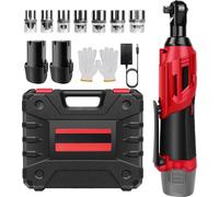 Kit de liquet sans fil - Visseuse d'angle 90° de 0,95 cm (3/8 pouces) - Couple de 200 Nm - 2 batteries Li-Ion de 1 500 mAh - 7 douilles - 2 batteries