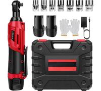 Kit de clés à cliquet sans fil liquet angulaire de 0,95 cm - 200 Nm - 2 batteries Li-Ion de 1300 mAh - 7 douilles - Tête à 90° - Couleur marron