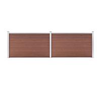 Kit de clôture de jardin WPC - 353 x 106 cm - Marron - 14 planches de clôture en bois et plastique avec profil en aluminium, 3 poteaux, 2 barres en aluminium, système de construction pour un montage