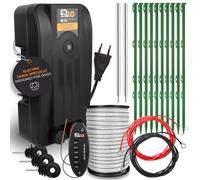 Kit de clôture électrique, comprenant 10 piquets verts, 200 mètres de ruban et un testeur
