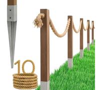 Kit de Clôture Nautique en Corde 10m pour Jardin, Inclut Corde, Poteaux et Ancres de Fixation, Hauteur 1m, Couleur Naturelle et Argent - Design Style Marin Extérieur
