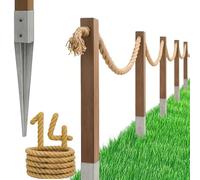 Kit de Clôture Nautique en Corde 14m pour Jardin, Inclut Corde, Poteaux et Ancres de Fixation, Hauteur 1m, Couleur Naturelle et Argent - Design Style Marin Extérieur
