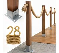 Kit de Clôture Nautique en Corde de Style Marin - Garde-Corps de Jardin avec Poteaux et Ancrages à Visser - Longueur 28m, Hauteur 1m - Coloris Naturel et Anthracite