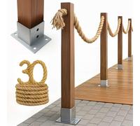 Kit de Clôture Nautique en Corde de Style Marin - Garde-Corps de Jardin avec Poteaux et Ancrages à Visser - Longueur 30m, Hauteur 1m - Coloris Naturel et Anthracite