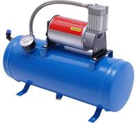 Kit de compression pour klaxon à air, 12 V DC 23 A 100 PSI, réservoir de 6 L avec tuyau & manomètre, universel pour voiture/bateau, bleu