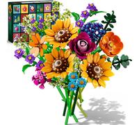 Kit de construction calendrier de l'Avent de Noël bouquet de fleurs - 877 pièces - Avec éclairage LED - 24 jours - Fleurs sauvages
