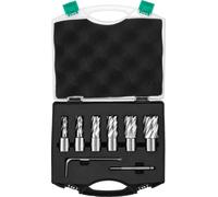 Kit de coupe annulaire SucceBuy, foret magnétique à queue Weldon 6 pièces, profondeur de coupe 1 pouce, diamètre 1/2 pouce à 1-1/16 pouce, acier à coupe rapide M2AL avec tige de guidage et étui portab