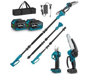 Kit de coupe multifonction 4-en-1 avec manche télescopique de 2 mètres, 2 batteries de 3,0 Ah