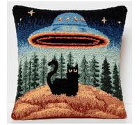 Kit de Coussin au Crochet à Loquet,Point Noué DIY,43x43 cm,Chat noir | Activité créative : Un loisir DIY relaxant pour adultes et débutants, idéal pour occuper ses mains et créer soi-même