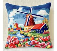 Kit de Coussin au Crochet à Loquet,Point Noué DIY,43x43 cm,Moulin à vent | Activité créative : Un loisir DIY relaxant pour adultes et débutants, idéal pour occuper ses mains et créer soi-même
