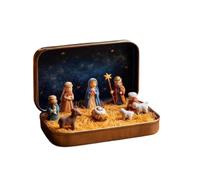 Kit de Crèche Noël Miniature en Boîte Métallique,Décor Religieux de Table | Personnages Complets, Fond Étoilé, 2-en-1 Rangement et Affichage, Figurines en PVC 11.5x8.5cm