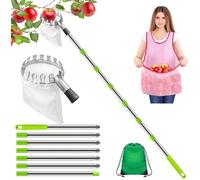 Kit de cueillette de fruits télescopique Unyqoos® : tige réglable jusqu'à 2,8 mètres, métal galvanisé, corde en lin résistante à la déchirure, sac de collecte en coton et tablier de récolte