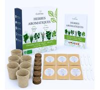 Kit de culture - CULTIVEA - Herbes Aromatiques Intérieur BIO - 6 variétés - Prêt à pousser - Graines cert. ECOCERT