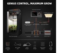 Kit de culture en intérieur intelligent - 60 x 60 x 140 cm. Comprend : tente de culture, lampe LED à spectre complet dimmable de 100 W, contrôleur GGS, ventilateur d'extraction de 10 cm, et prise sect