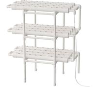 Kit de culture hydroponique - Système de tubes - 3 niveaux - 108 emplacements pour plantes - 12 tubes en PVC - Minuterie - Pots en filet et éponges de culture - Blanc